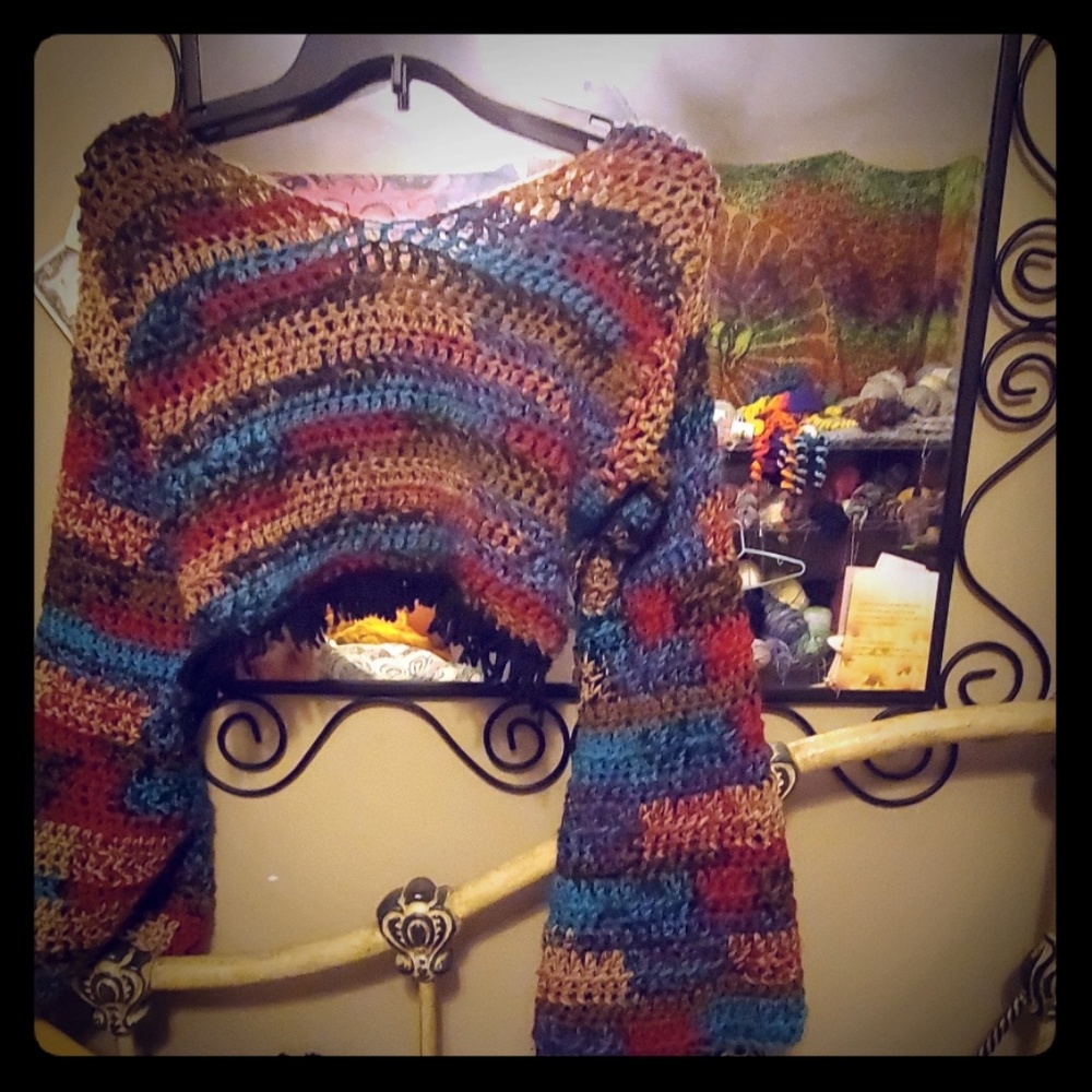 Crocheted long sleeved crop top